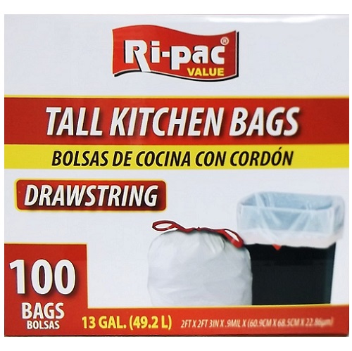 Ri-Pac Trash Bag with Drawstring, Lawn and Leaf, Black, 39 Gallon, 5 Bags  (24 Pack)